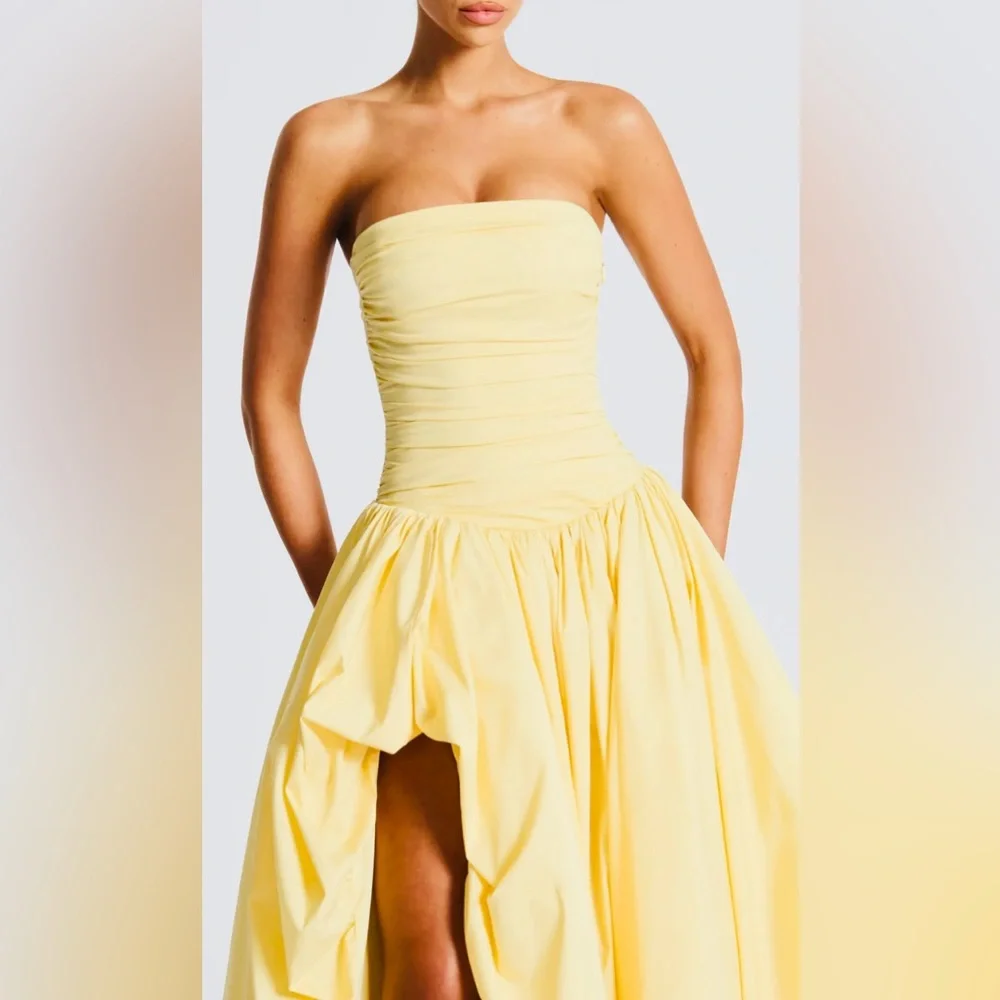 YELLOW LONG Elegant Strapless Evening Gown - Picture 13 of 16